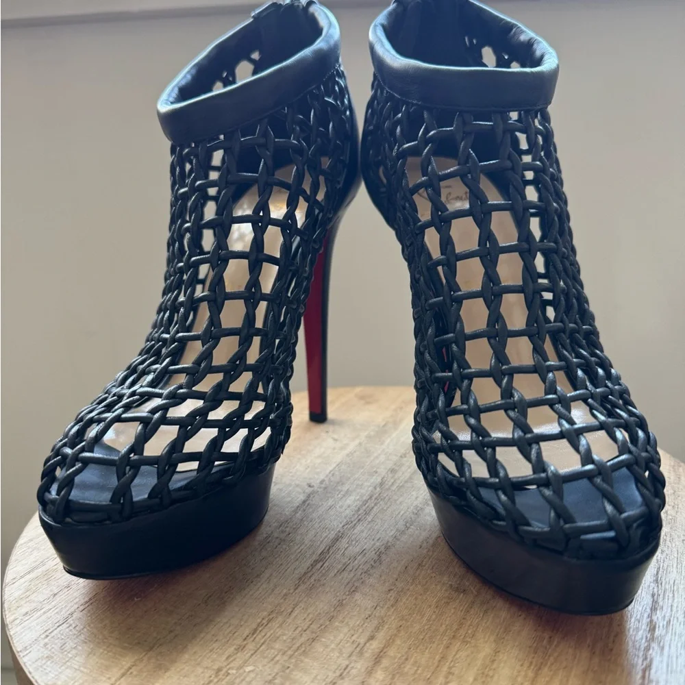 Christian Louboutin Black Mesh Heels with Red Soles - Picture 6 of 12